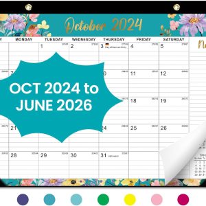 Desk Calendar 2025, 21 Months Calendar Runs from October 2024 to June 2026 - Large 17" x 12" Desktop/Wall Monthly Calendar for Home School, or Office - 2025 New Edition, Floral Pattern