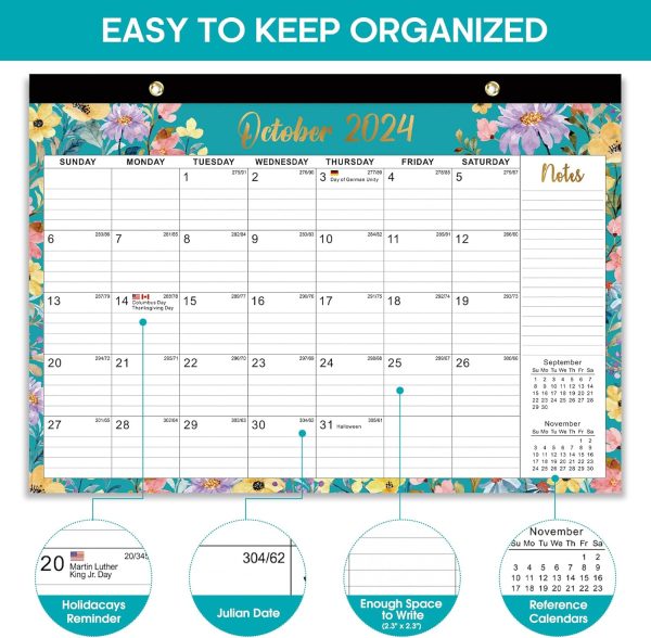 Desk Calendar 2025, 21 Months Calendar Runs from October 2024 to June 2026 - Large 17" x 12" Desktop/Wall Monthly Calendar for Home School, or Office - 2025 New Edition, Floral Pattern - Image 2