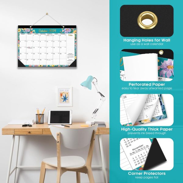 Desk Calendar 2025, 21 Months Calendar Runs from October 2024 to June 2026 - Large 17" x 12" Desktop/Wall Monthly Calendar for Home School, or Office - 2025 New Edition, Floral Pattern - Image 3