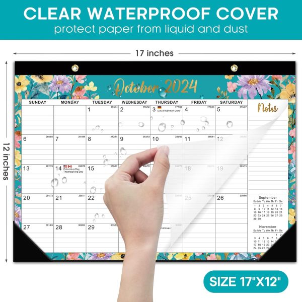 Desk Calendar 2025, 21 Months Calendar Runs from October 2024 to June 2026 - Large 17" x 12" Desktop/Wall Monthly Calendar for Home School, or Office - 2025 New Edition, Floral Pattern - Image 4