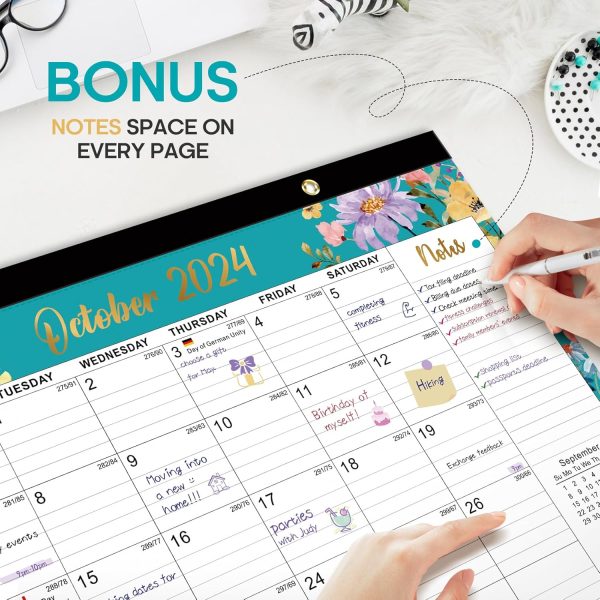 Desk Calendar 2025, 21 Months Calendar Runs from October 2024 to June 2026 - Large 17" x 12" Desktop/Wall Monthly Calendar for Home School, or Office - 2025 New Edition, Floral Pattern - Image 5