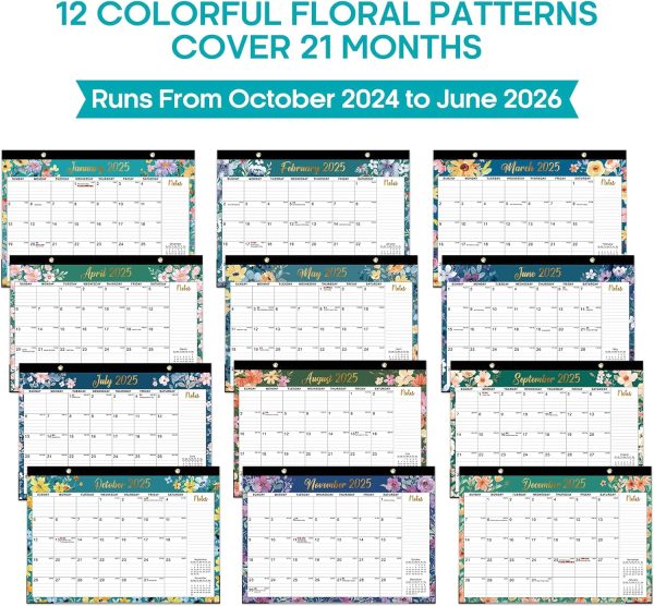 Desk Calendar 2025, 21 Months Calendar Runs from October 2024 to June 2026 - Large 17" x 12" Desktop/Wall Monthly Calendar for Home School, or Office - 2025 New Edition, Floral Pattern - Image 6