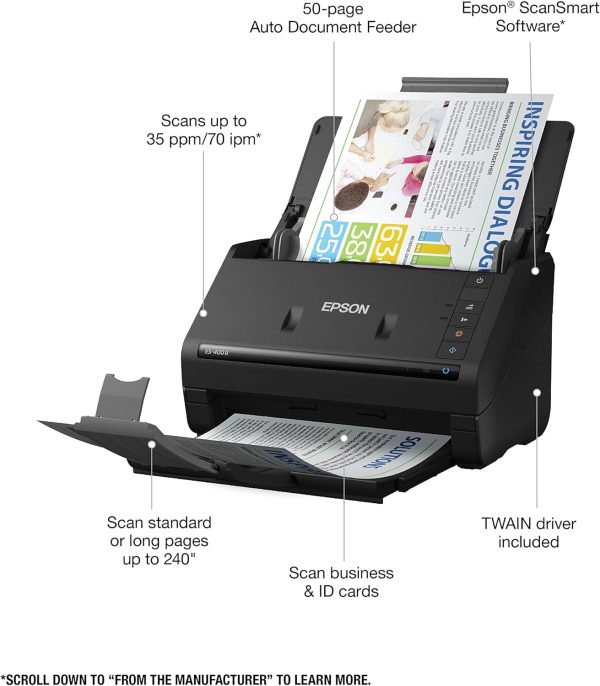 Epson Workforce ES-400 II Color Duplex Desktop Document Scanner for PC and Mac, with Auto Document Feeder (ADF) and Image Adjustment Tools, ES-400 II - Image 10