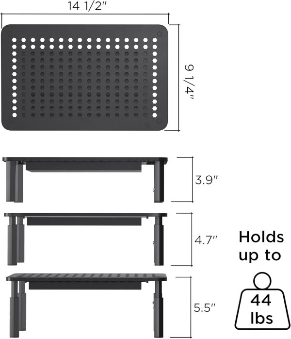 EVOOMI Back Saver Monitor Stand for Desk - 2 Pack Monitor Riser with Drawer - Gain 5 Weeks a Year, Less Pain & Peak Productivity with Anti Skid Mesh Metal Computer Stand for Laptop, Printer & iMac - Image 3