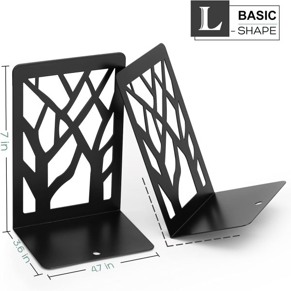 MaxGear Tree Design Modern Bookends for Shelves, Non-Skid Book Holder, Heavy Duty Metal Storage for Books/CDs, Decorative Book Stopper for Home, 7 x 4.7 x 3.5”, Black (2 Pair/4 Pieces) - Image 5