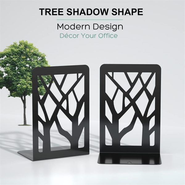 MaxGear Tree Design Modern Bookends for Shelves, Non-Skid Book Holder, Heavy Duty Metal Storage for Books/CDs, Decorative Book Stopper for Home, 7 x 4.7 x 3.5”, Black (2 Pair/4 Pieces) - Image 6