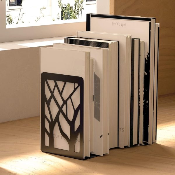 MaxGear Tree Design Modern Bookends for Shelves, Non-Skid Book Holder, Heavy Duty Metal Storage for Books/CDs, Decorative Book Stopper for Home, 7 x 4.7 x 3.5”, Black (2 Pair/4 Pieces) - Image 7