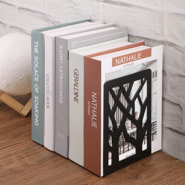 MaxGear Tree Design Modern Bookends for Shelves, Non-Skid Book Holder, Heavy Duty Metal Storage for Books/CDs, Decorative Book Stopper for Home, 7 x 4.7 x 3.5”, Black (2 Pair/4 Pieces) - Image 8