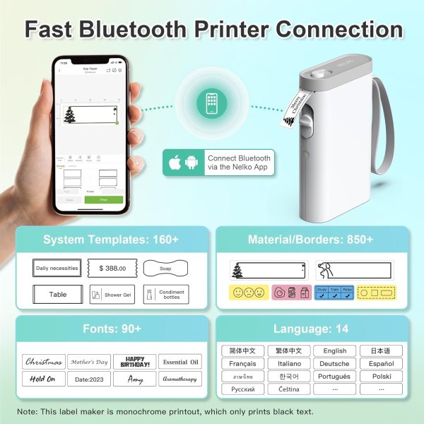 Nelko Label Maker Machine with Tape, P21 Bluetooth Label Printer, Wireless Mini Label Makers with Multiple Templates for Organizing Office Home, White - Image 2