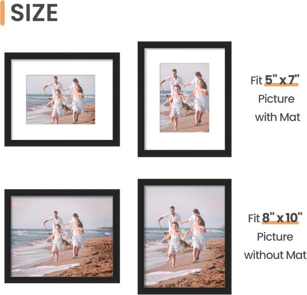 upsimples 8x10 Picture Frame, Display Pictures 5x7 with Mat or 8x10 Without Mat, Wall Hanging Photo Frame, Black, 1 Pack - Image 3